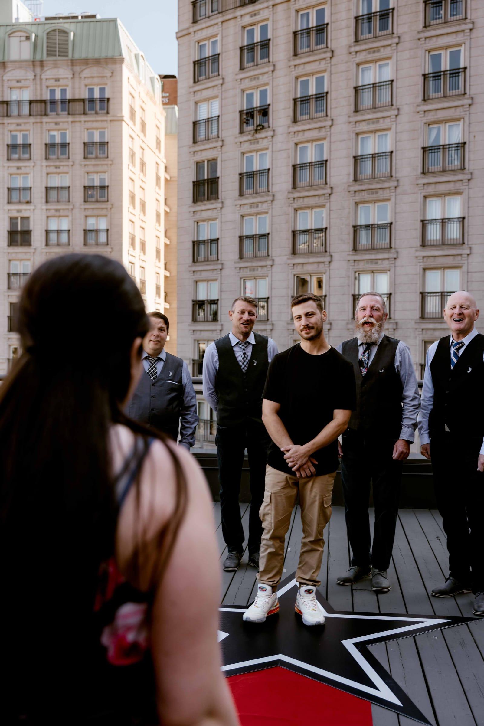 Surprise rooftop proposal setup in downtown Toronto